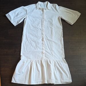 Mango White Button-Front Ruffle Hem Midi Dress